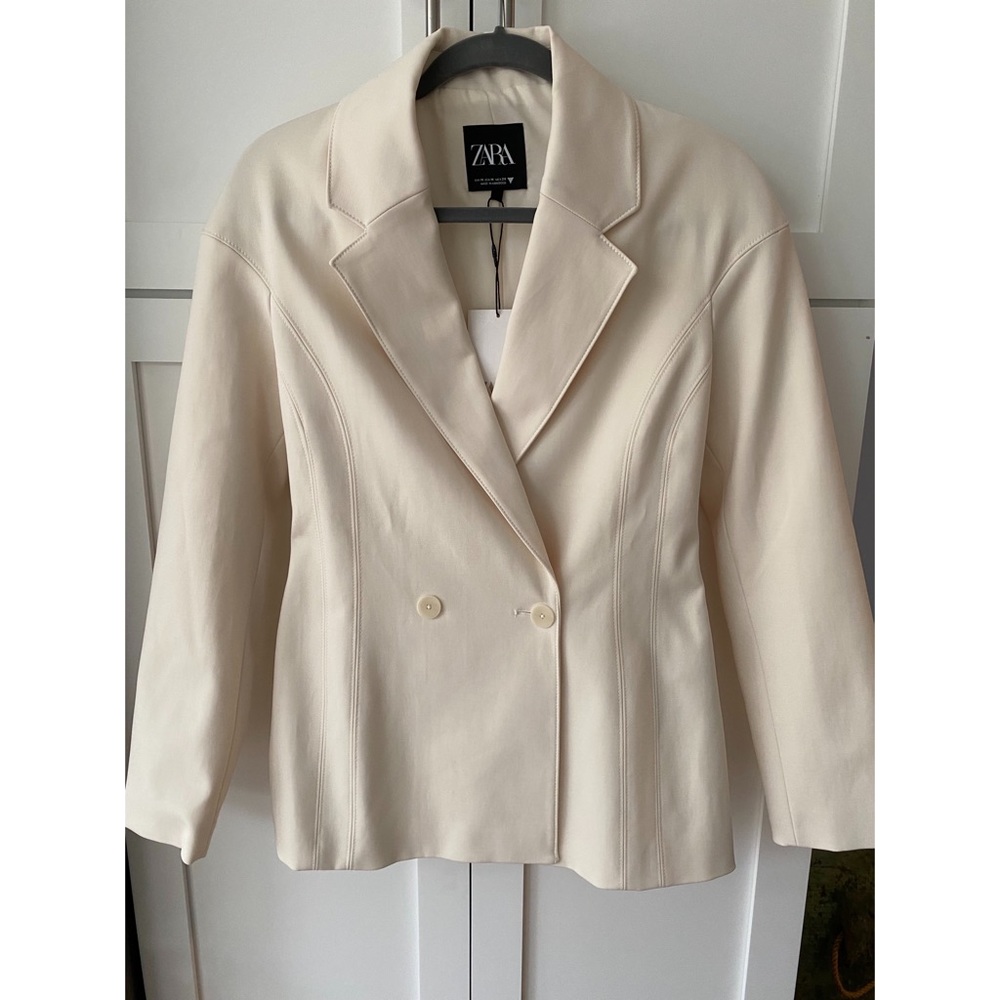 Zara Cream Double-Breasted Tailored Blazer